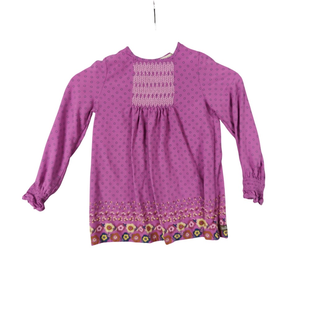 Matilda Jane Girls Boho Cottagecore Tunic Top 6 Purple Floral Smocked Polka Dot